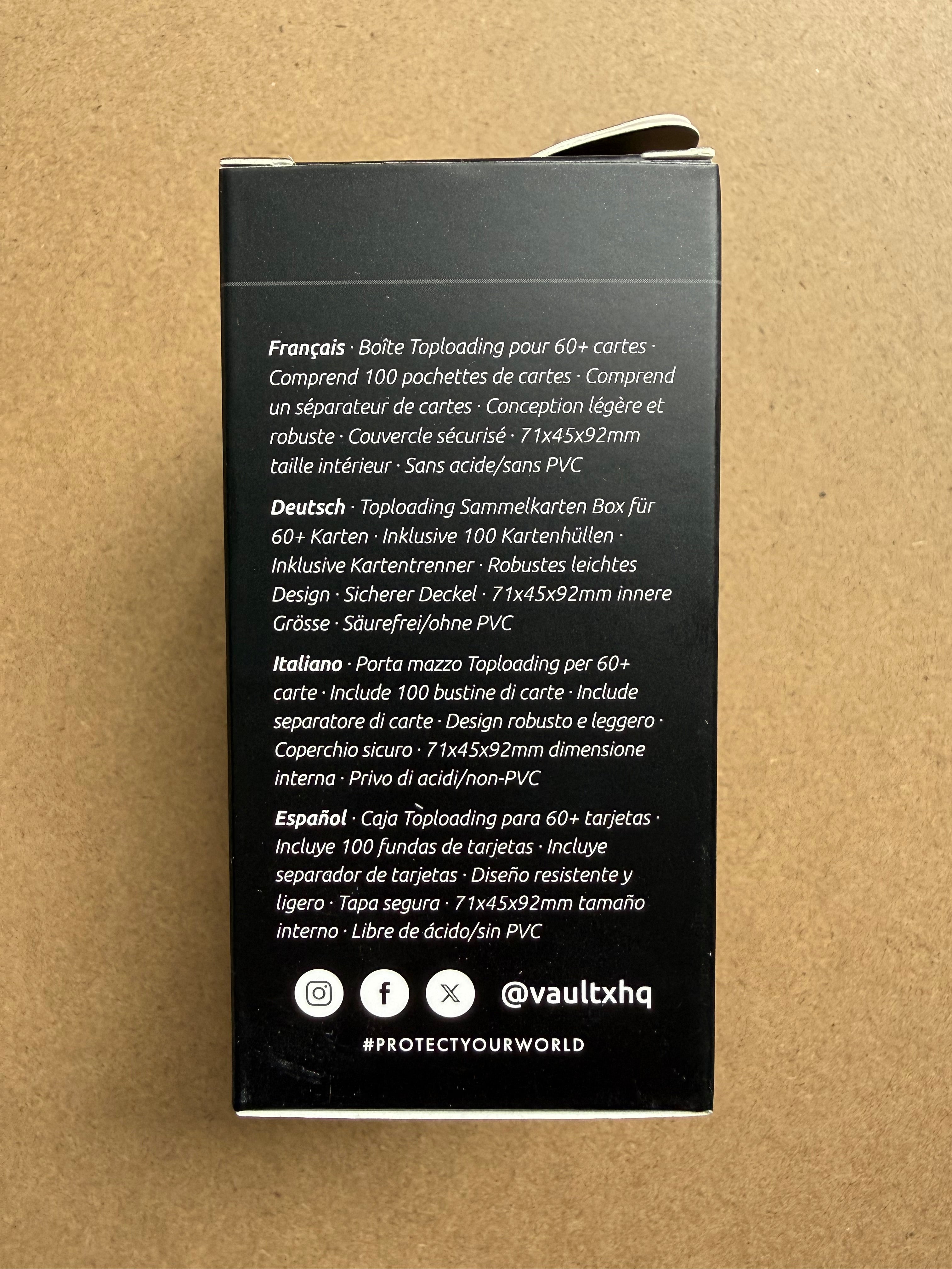 Vault X Toploading Deck Box with 100 Sleeves - Black